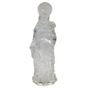 Virgin Mary & Child Statue 8" Tall Religious Clear Glass Figurine Spiritual Gift
